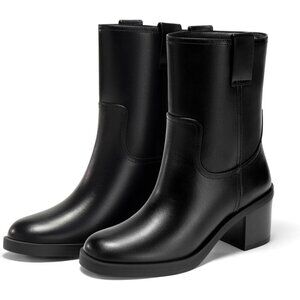 Women's Black Platform Mid Calf Boots - Chunky Block Heel Round Toe Stylish